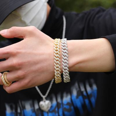 China Iced Out Shape High Quality Durable Diamond Cuban Link Chain 12mm Band Bracelet For Men Hip Hop Jewelry for sale