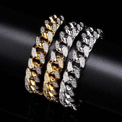 China 2021 Durable New Style Gold Plated Diamond Miami Cuban Link Bracelet Mens Jewelry Iced Out 14mm for sale