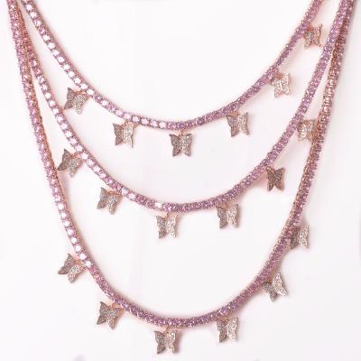 China Durable Fashion Female Cuban Jewelry One Row Butterfly Tennis Chain Necklace for sale