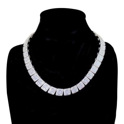 China Durable Silver Plated Hip Hop Flip Buckle Rock Sugar Zircon Tennis Chain Necklace for sale