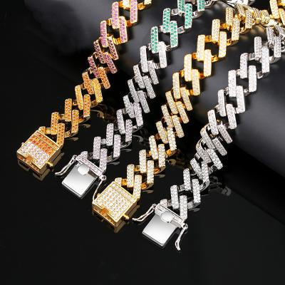 China Durable Hip Hop Multi Color Zircon Colorful Iced Out Cuban Chain Necklace for sale