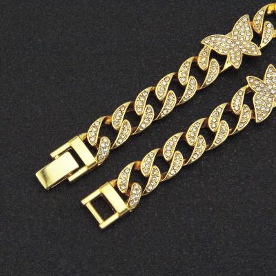 China Women Design Durable Luxury Gold Plated Link Hip Hop Butterfly Chain Cuban Chain Necklace 12mm for sale