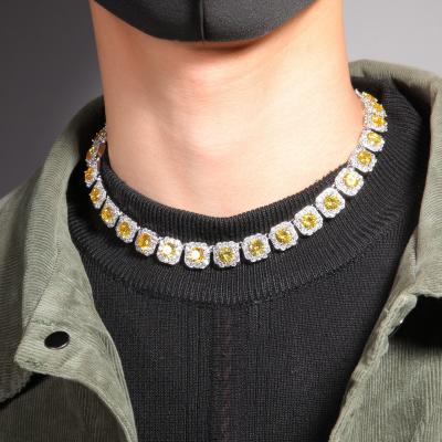 China Durable Copper Square A Row Zircon Chain Necklace Yellow Hip Hop Tennis Chain for sale