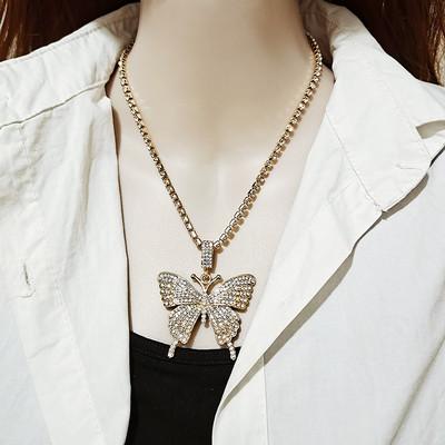 China Hip Hop Necklace Layer Chain 14K Cuban Gold Plated Butterfly Pendant Necklace for sale