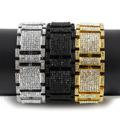 China New Style Durable Simple Hip Hop Gold Plated Luxury Full Zircon Watch Chain Bracelet For Men Jewelry for sale