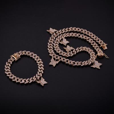 China Unique Durable Iced Out CZ Chunky Cuban Link Chain Butterfly Bracelet Design for sale