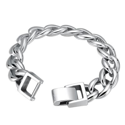 China Heavy Durable 16mm Mens Retro Style 925 Silver Cuban Bracelet For Hip Hop Jewelry for sale