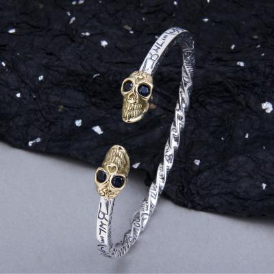 China 925 Hip Hop Women Jewelry Durable Silver Skull Letter Graffiti Adjustable Bracelet for sale