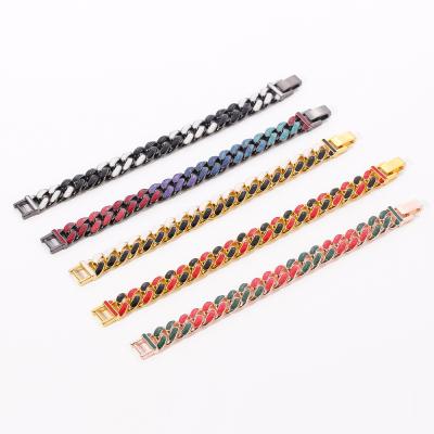 China Colorful Dripping Chunky Cuban Link Hip Hop Durable Jewelry Men Oil Bracelet for sale