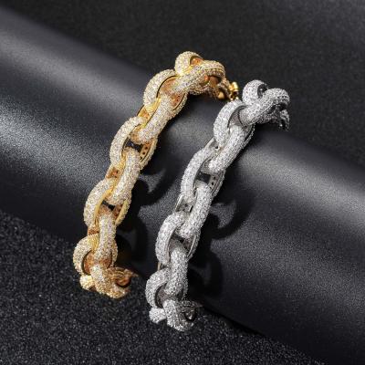 China Durable 13mm O Shape Gold Plated Zircon Cross Chain Mens Cuban Bracelet For Hip Hop Jewelry for sale