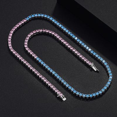 China Durable 925 Sterling Silver Two Tone Pink Blue Tennis Chain Necklace For Women for sale