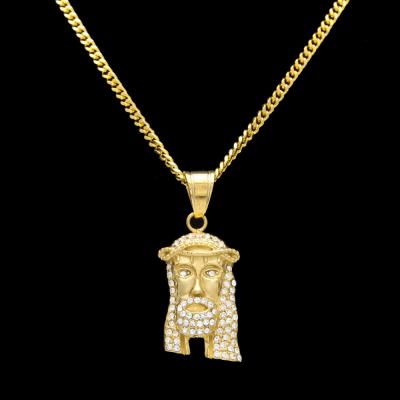 China Cuban Chain Necklace Pendant Hip Hop Diamond Jesus Face Savior Bearded Head Hip Hop Necklace for sale