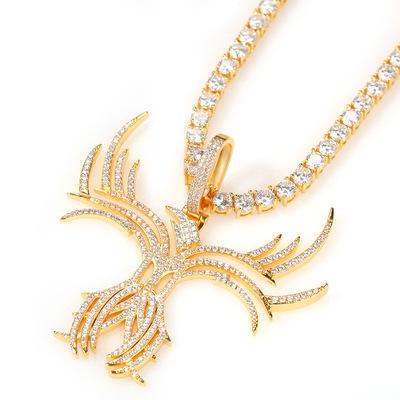 China Hip Hop Necklace Mens 18K Gold Plated Hip Hop Zircon Skeleton Butterfly Pendant Cuban Chain Necklace for sale