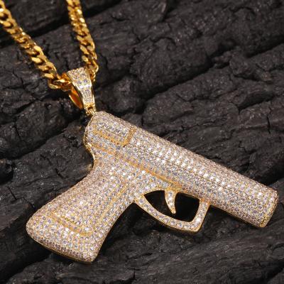 China Hip Hop Necklace Mens 18K Gold Plated Gun Cuban Chain Pendant Necklace for sale