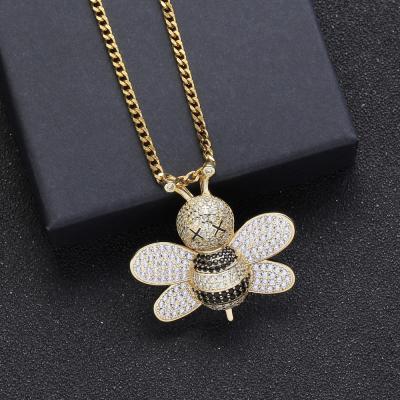 China Hip Hop Necklace Mens 18K Gold Plated Hip Hop Necklace Full Bee Zircon Necklace for sale