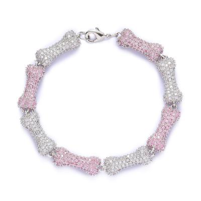 China New Style Durable Hip Hop Zircon Bone Chain Bracelet Pink Men for sale