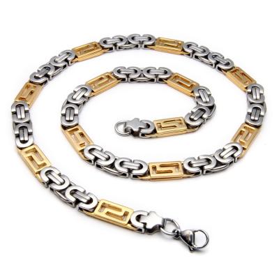 China CLASSIC Punk Two Tone Gold Stainless Steel Biker Chain Byzantine Chain Necklace for sale