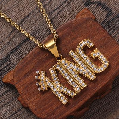 China Hip Hop Necklace Letter King Crown Pendant Hip Hop Jewelry Stainless Steel Necklace for sale