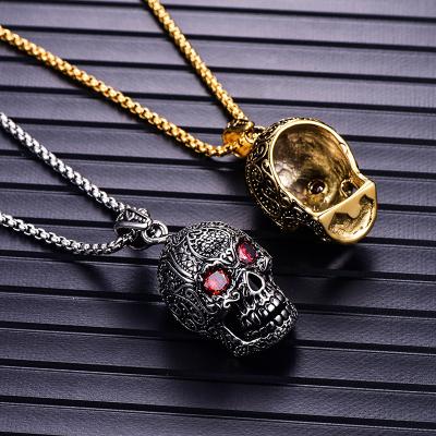 China Red Skull Necklace Hip Hop Necklace Mens Zircon 316L Stainless Steel Punk Necklace for sale