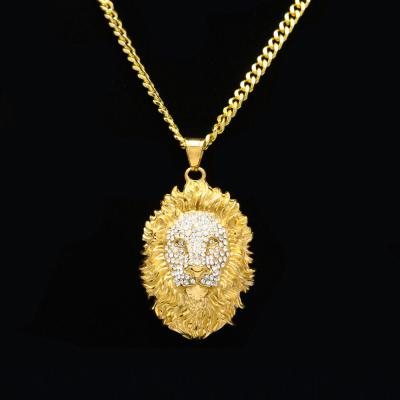 China Full Hip Hop Necklace Hip Hop Men's Rhinestone Lion Head Pendant Necklace for sale