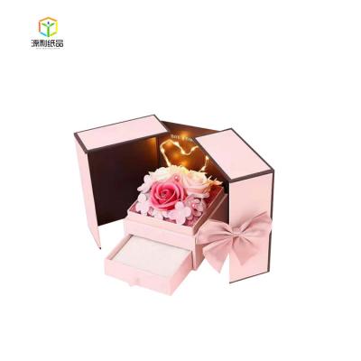 China Luxury Custom Recycled Materials Drawer Rose Gift Box Double Opening Gift Packaging Flower Box With Ribbon for sale