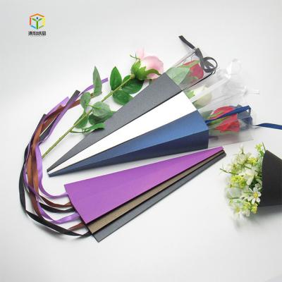 China Hot Selling Recycled Materials Paper Flower Box Cone Stem Single Long Roses Box Flat Folding Clear Packaging Box for sale