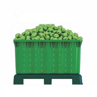 China Green Plastic Stackable Corrugated Logistic Fruit Bin Heavy Duty Transport Nesting Crates 780L for sale