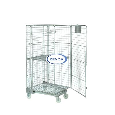 China Best Selling Steel Supermarket Warehouse Trolley Roll Cage Container With 4 Universal Wheels 500kg for sale