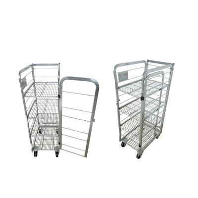 China Logistic Tools Factory Supply Roll Metal Shelves Milk Cage Trolley for sale