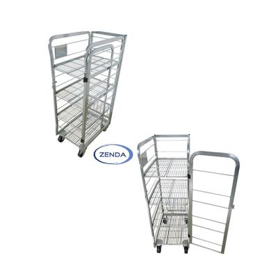 China Milk Transport Warehouse Pallet Roll Cage Foldable Storage Supermarket Shopping Trolley With 250kg Wheel for sale