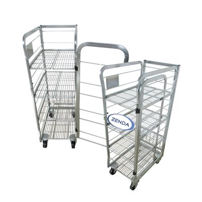 China Four Wheel Collapsible Pallet Storage Cage Warehouse Roll Roll Cart For Milk Transport 250kg for sale