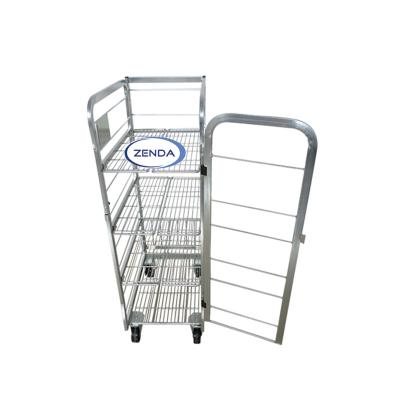 China Heavy Duty Bright Zinc Pallet Warehouse Storage Cage Stainless Steel Four Wheel Folding Carts 250kg for sale