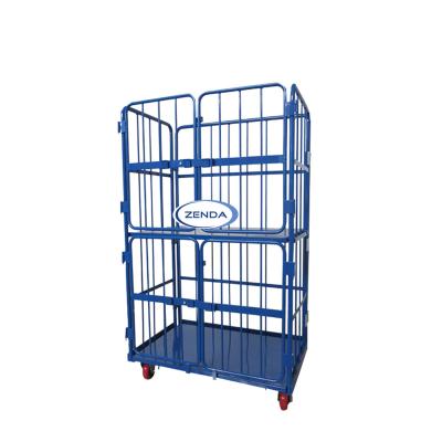 China Powder Coated Customized Sized Collapsible Mesh Floor Powder Coated Metal Aluminum Foil Container Roll Cage Cart for sale