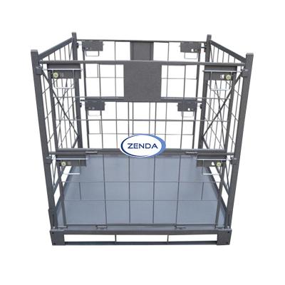 China Top Sales Roll Pallet Powder Coated Stackable Foldable Wire Mesh Container Pallet Rack Stillage For Supermarket Storage for sale