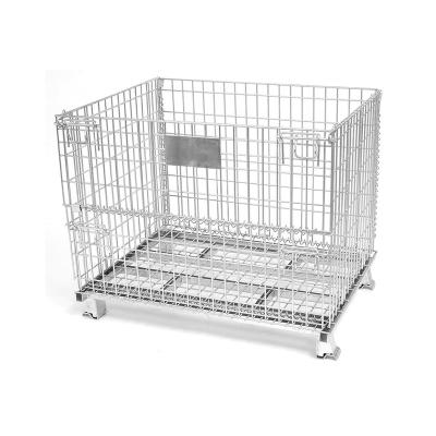 China support 3-5years OEM ODM Service Collapsible Stackable Heavy Duty Storage Wire Container Galvanized Metal Mesh Steel Cage for sale