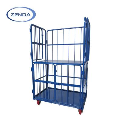 China Powder Coated Collapsible Metal Powder Coated Steel Cargo Storage Roll Container Cage for sale