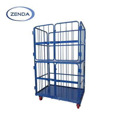 China Powder Coated Folding Steel Container Metal Storage Cage Carts Rolling Container For Storage With Wheels for sale