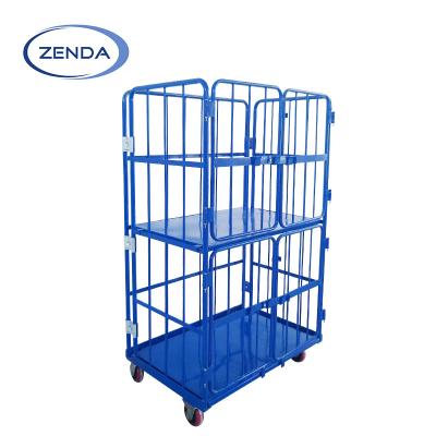 China Powder Coated Foldable Storage Metal Container Cage Trolley Warehouse Roll Insulated for sale