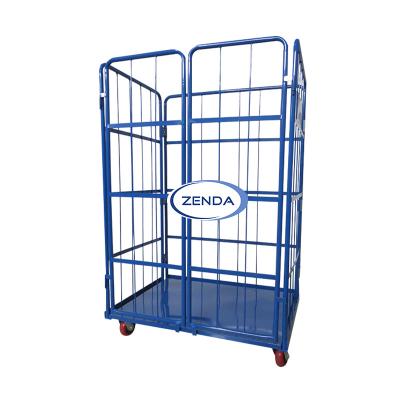 China Wholesale Powder Coated Steel Wire Roll Heavy Duty Container Cage Trolley 500kg for sale