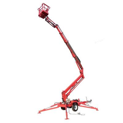 China 14m 200kg aanhangwagen gemonteerd articulerende boom lift batterij of gas aanhangwagen man lift Te koop