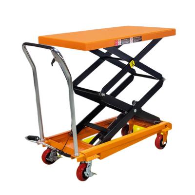 China Naranja elevador de mesa móvil de tijeras hidráulico 300 kg carro de mesa de elevación hidráulica en venta