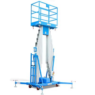 China 9m 250kg Electric Mast Boom Lift Blue Mast Vertical Lift Lightweight for sale