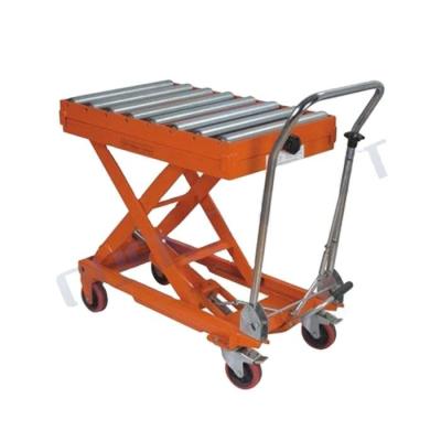 China 350kg Hand Scissor Trolley Lift Platform Hydraulic Trolley 500kg for sale