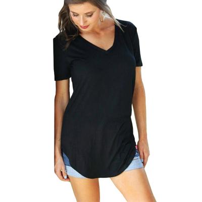 China Regular Manufacturers Direct Selling Summer V-Neck Women's Solid Color Short Sleeve T-shirt Tops for sale