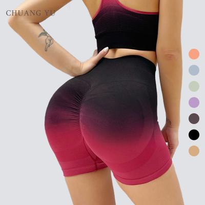 China Breathable gradient ramp fitness shorts women high waist stretch Tie the bow drawstring leggings outer wear quick-drying running yoga pants for sale