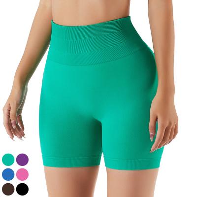 China Breathable Custom Logo Women Gym Yoga Booty Scrunch Shorts Running Workout Fitness Nylon High Waist Seamless Sports Shorts for sale