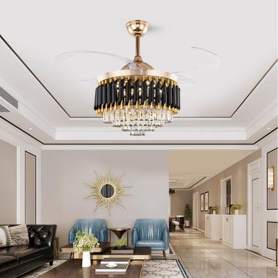 Chine Modern Living Fan Light Factory Manufacture 42 Inch Crystal Metal LED Fan Ceiling Fan Light Import Black Light Fixtures à vendre