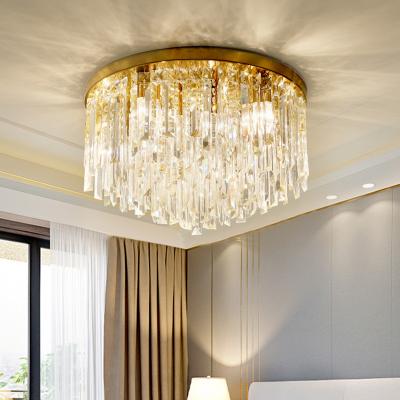 China Surface Mounted Gold Chrome Round Shape Nordic Luxury Living Room Crystal Ceiling Lamp Modern Lighting Led Crystal Ceiling Lamp for sale