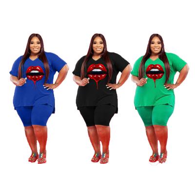 China QUICK DRY L to 5XL plus size women plus size 5XL red lips print casual suit two pieces for sale