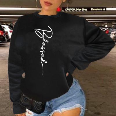 China Hot Sale S to 5XL QUICK DRY Bless Letters Printed Round Neck Ladies Long Sleeve Sweater for sale